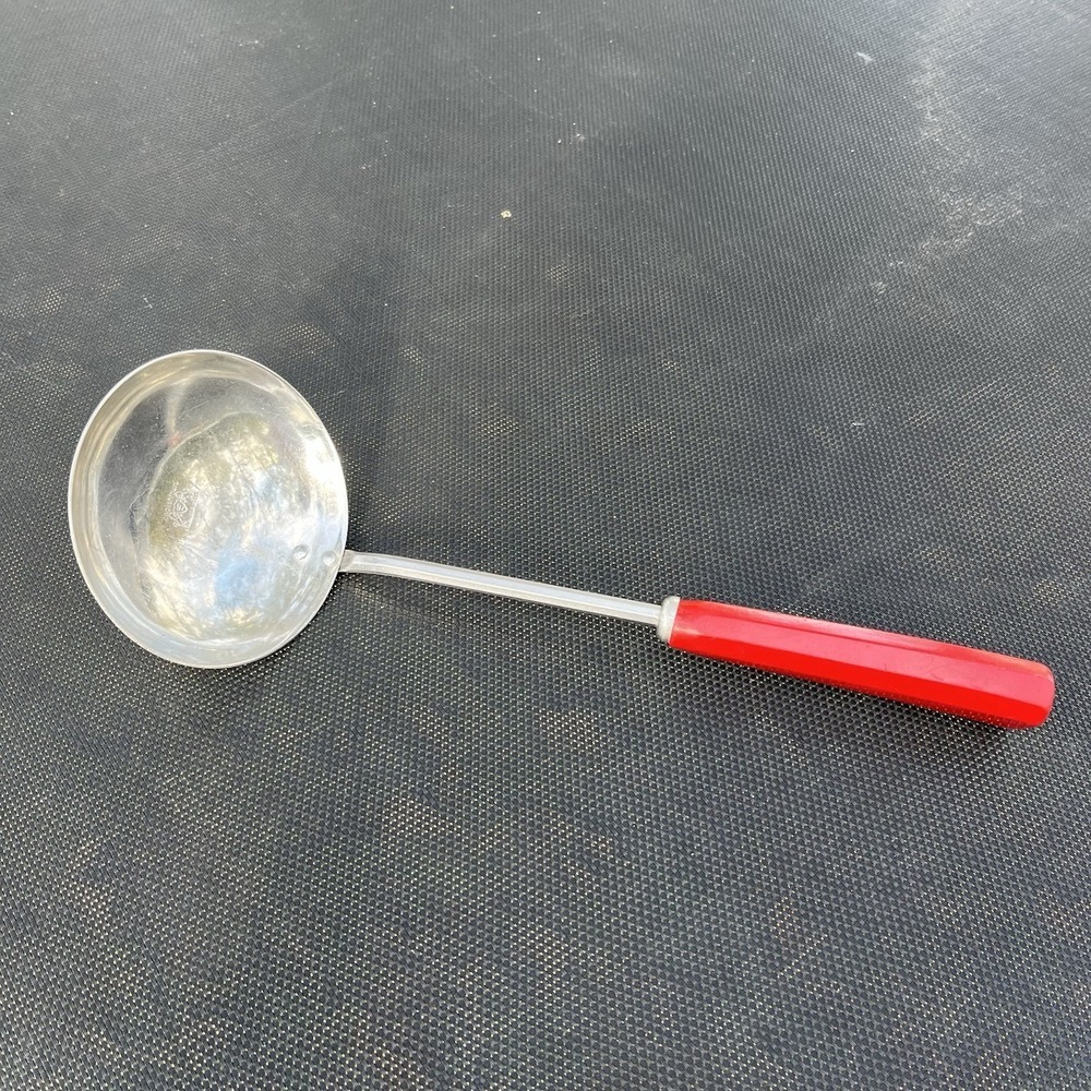 Vintage Englishtown Ladle Red Handled Stainless Steel 11"